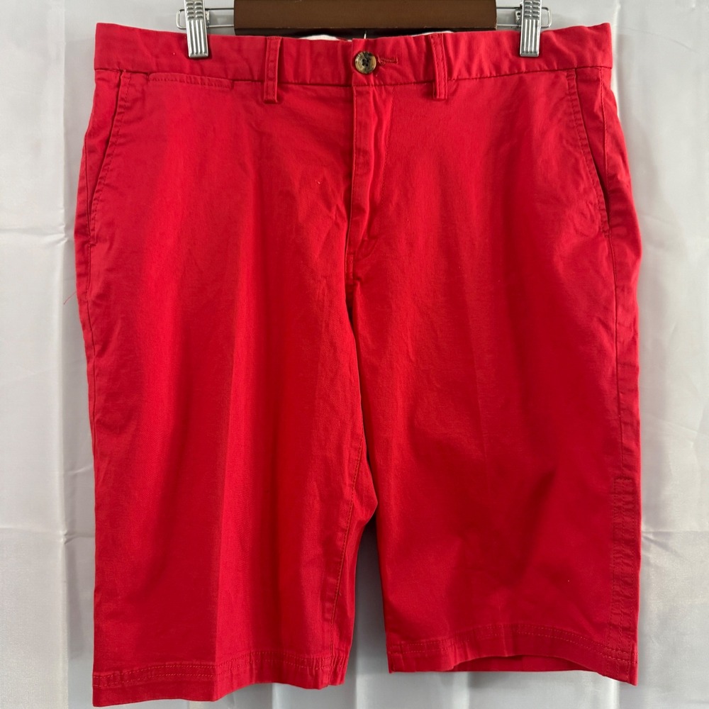 Ben Sherman Mens Red Stretch Slim Fit Golf Chino Shorts 36 Flat Front Summer